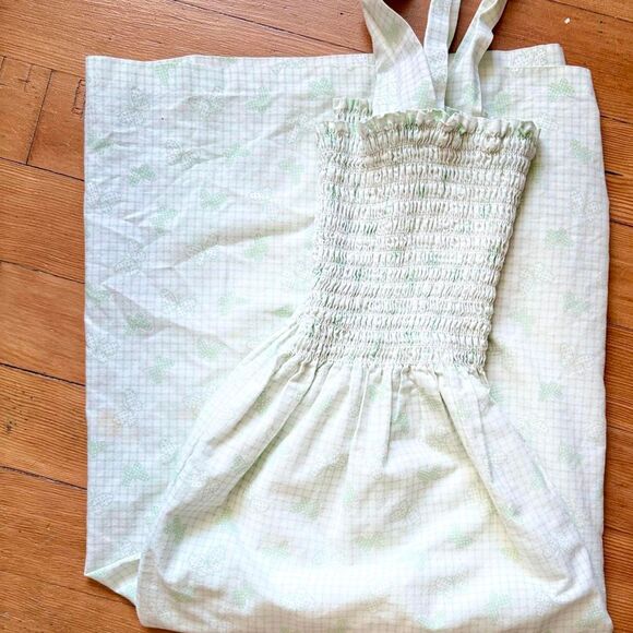 Babydoll Green & White Gingham Cotton Summer Midi Dress (M) - Picture 3 of 3